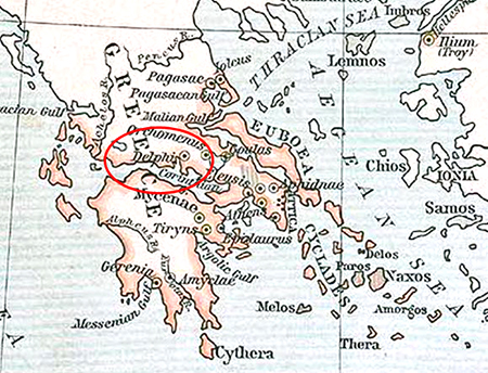 Map Location of Delphi, Ancient Greece