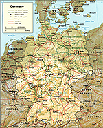 Map of Germany 1994. Relief. International and state boundaries.