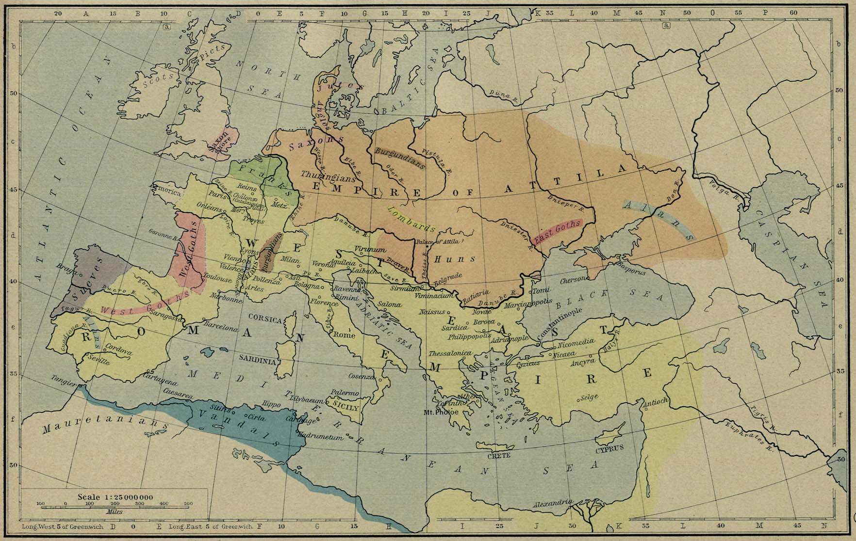 Map of Attila's Empire, the Huns - 450 AD