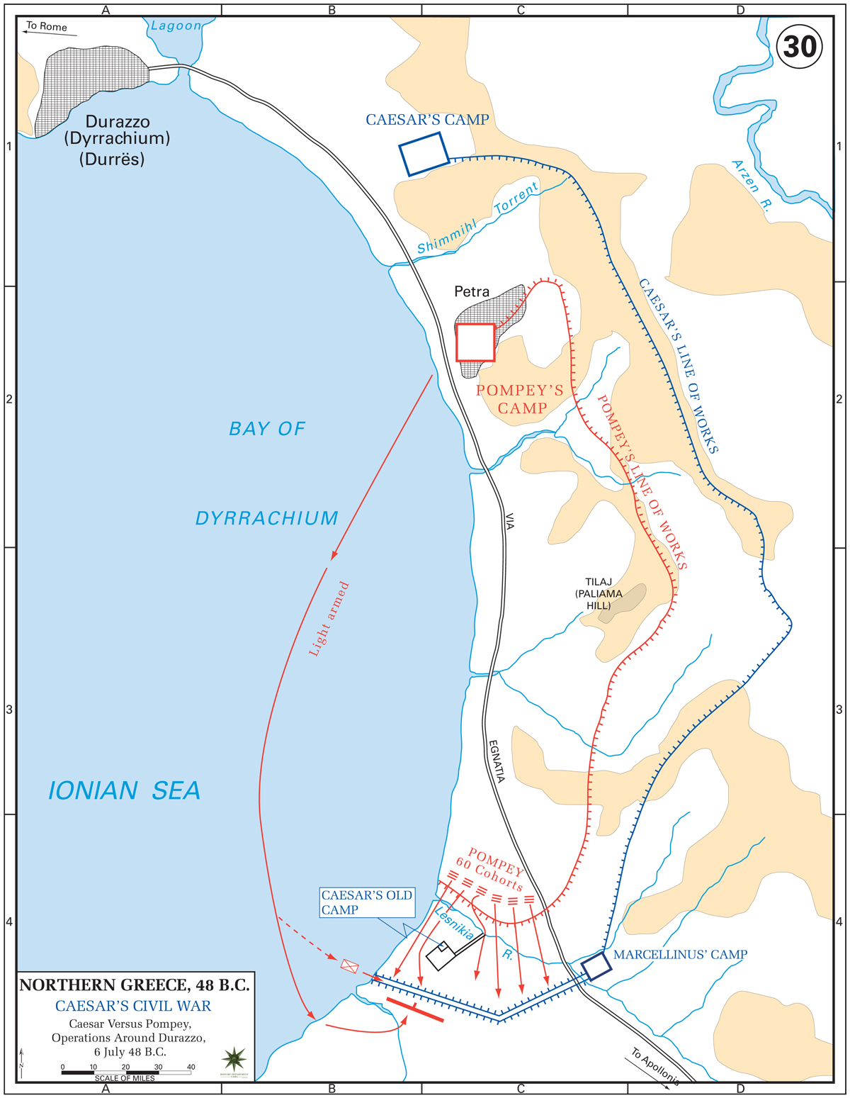 Map of the Roman Civil War: Operations Around Durazzo - July 6, 48 BC
