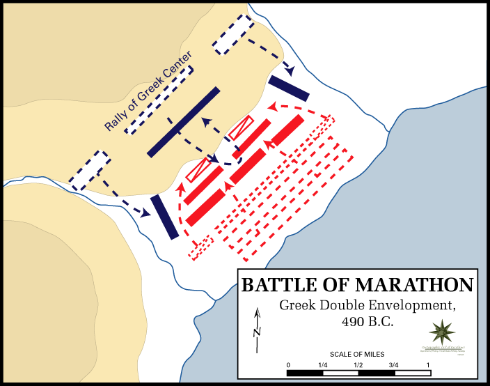 Map of the Battle of Marathon, Greek Double Envelopment - 490 BC