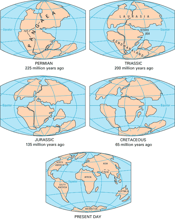 Map of the Shifting of the Continents - Pangaea, Laurasia, Gondwanaland