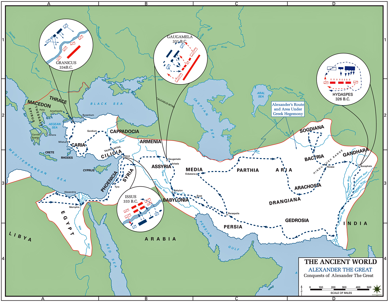 Map of the Conquests of Alexander the Great 336-323 BC