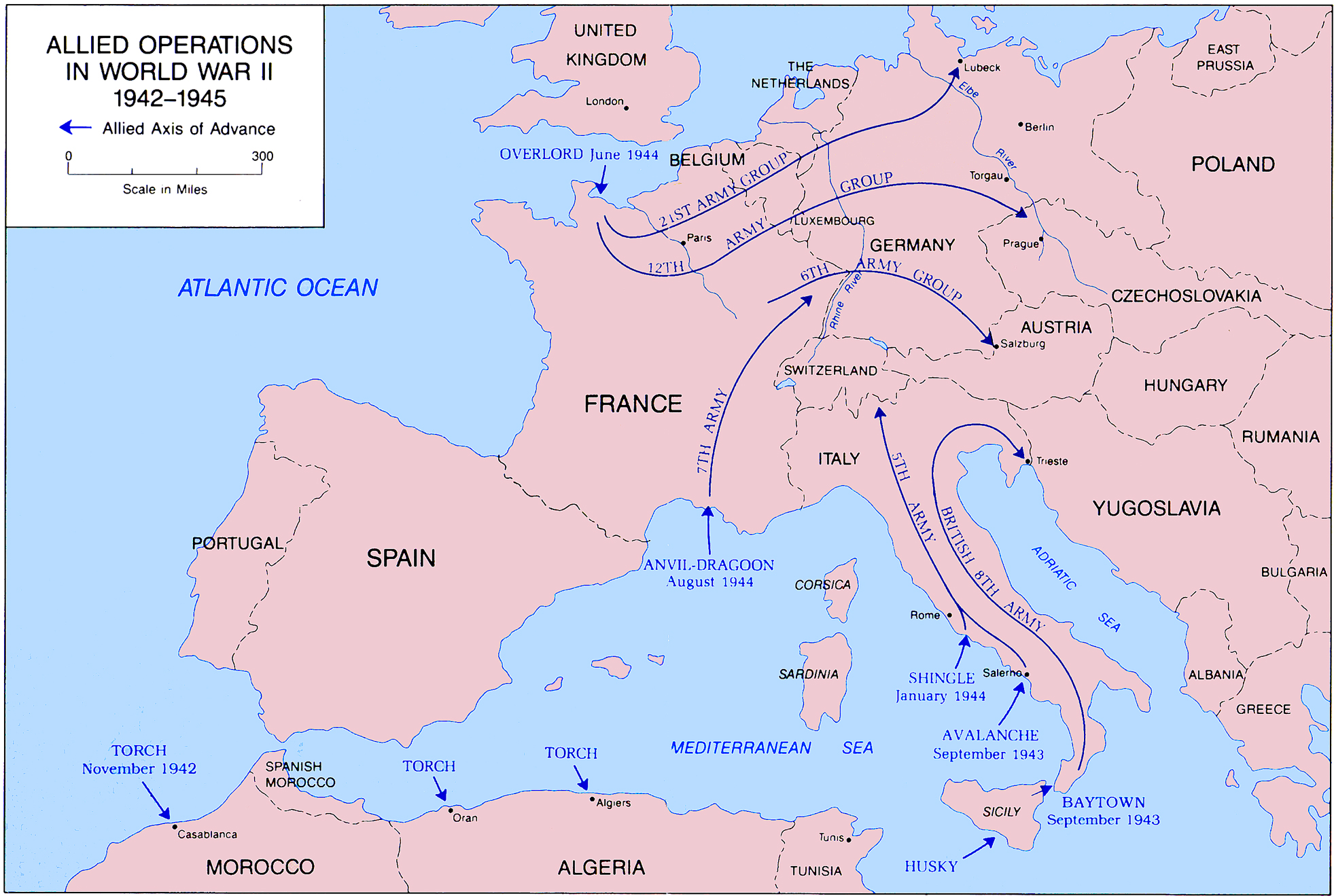 ww2 in europe and north africa map Map Of The Allied Operations 1942 1945 ww2 in europe and north africa map