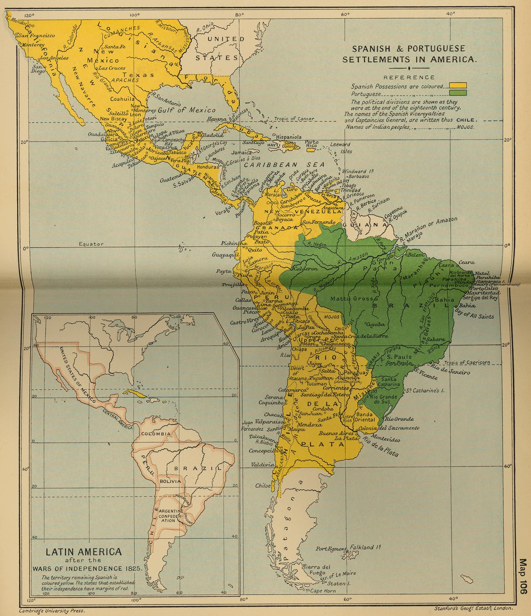 Map of North and South America before and after 1825