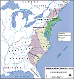 Map of the American Colonies: Population Density 1775