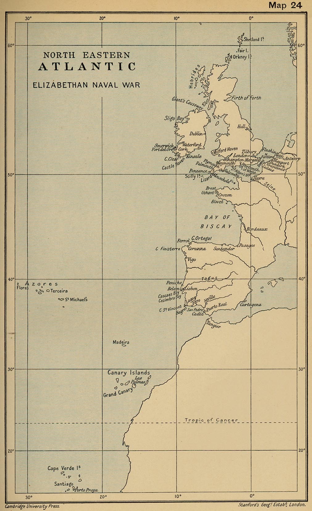 Map of the North- Eastern Atlantic 16th Century