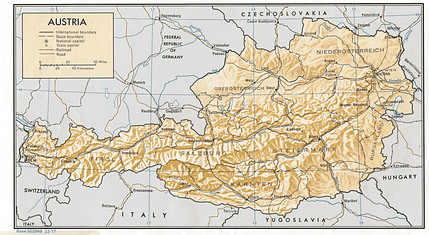 Map of Austria, 1977