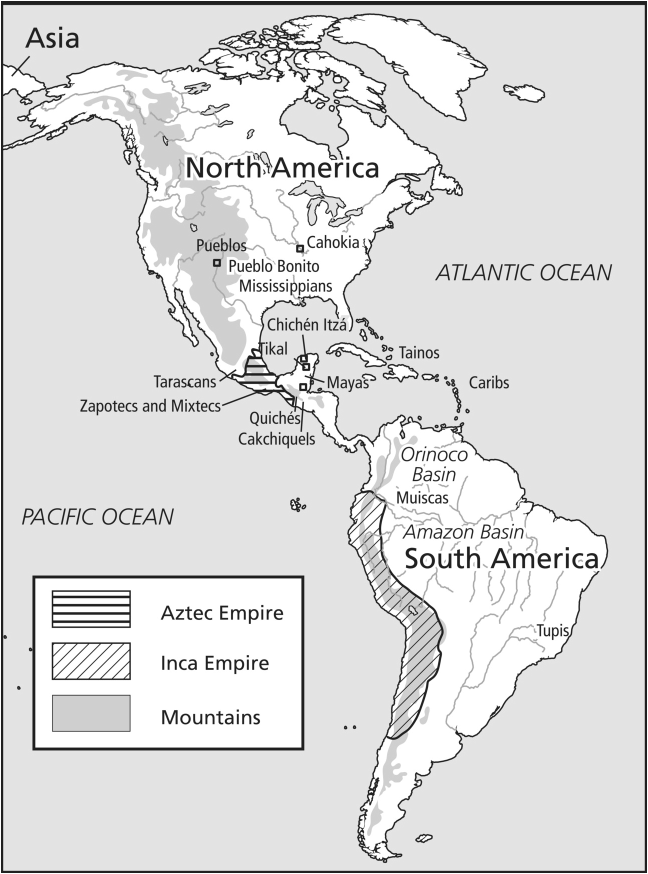 Map of Aztec Empire and Inca Empire
