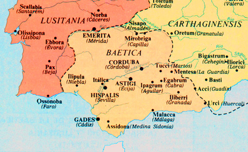 Map of the Roman provinces Baetica and Lusitania