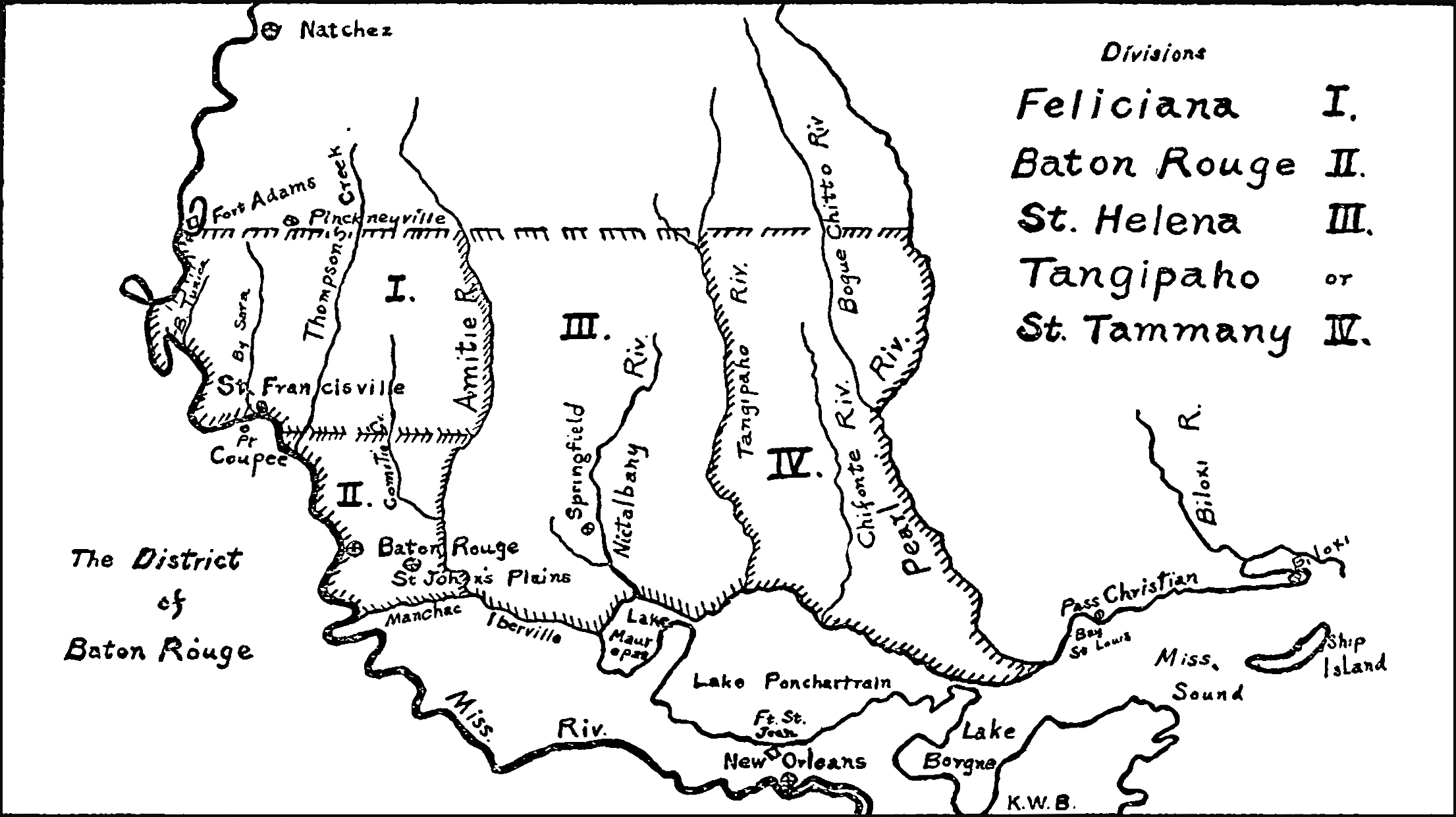 Map of West Florida 1810: Feliciana, Baton Rouge, St. Helena, Tangipahoa, St. Tammany
