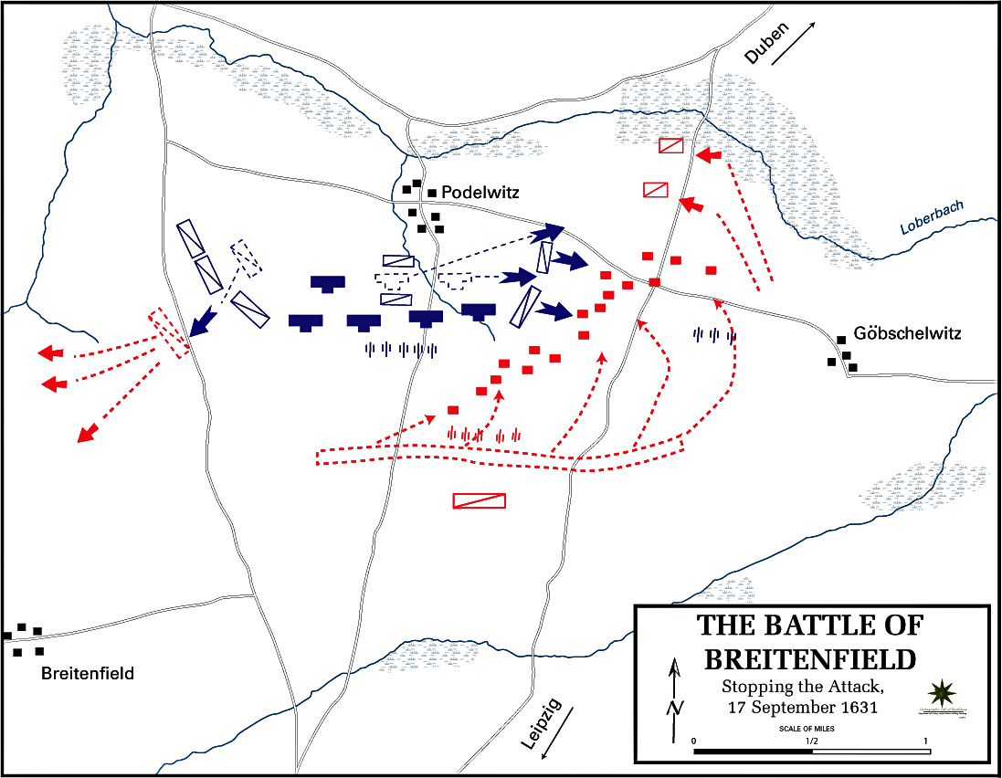 Map of the Battle of Breitenfeld - September 17, 1631 - Stopping the Attack