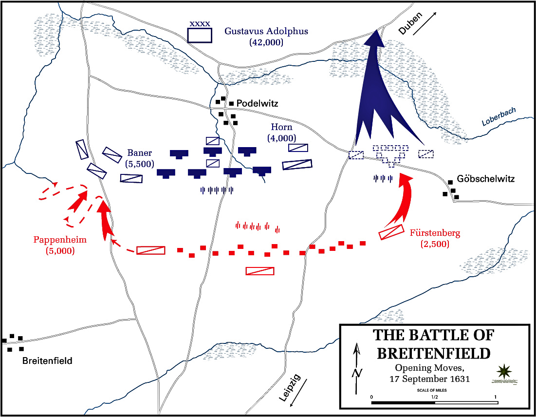 Map of the Battle of Breitenfeld - September 17, 1631 - Opening Moves