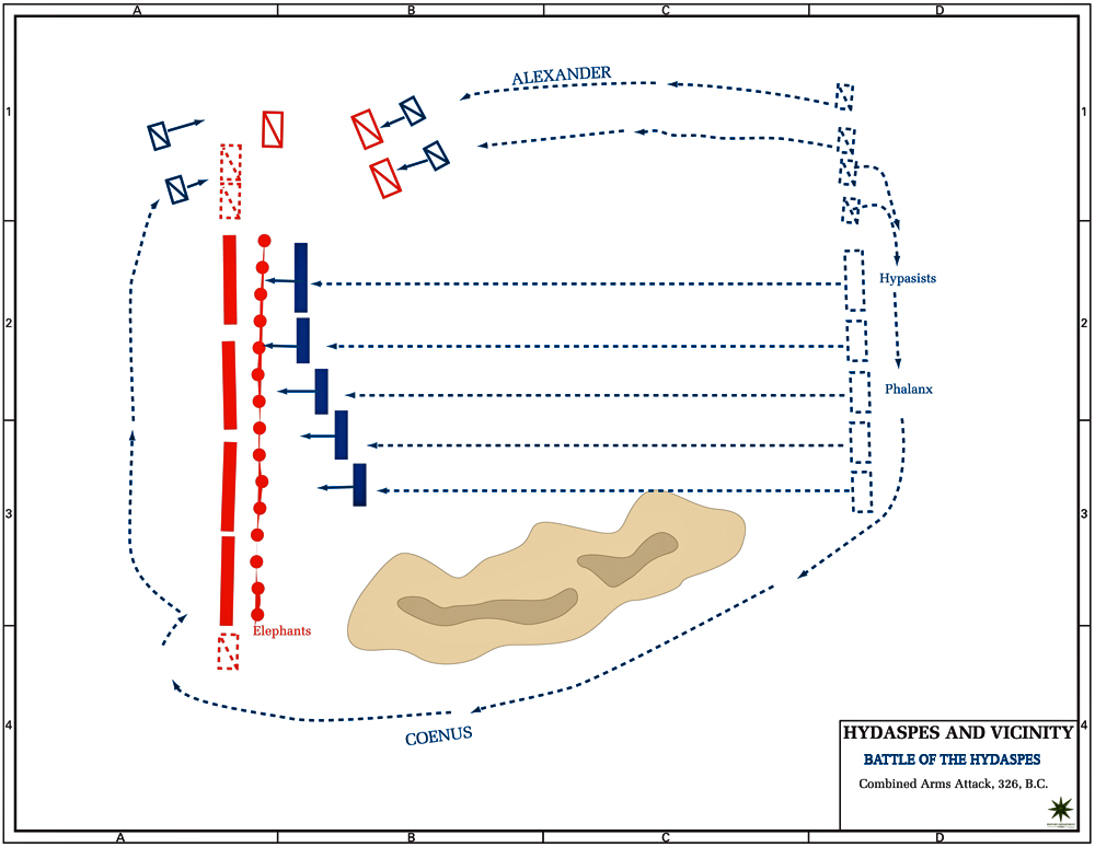 Map of the Battle of the Hydaspes in 326 BC - Combined Arms Attack