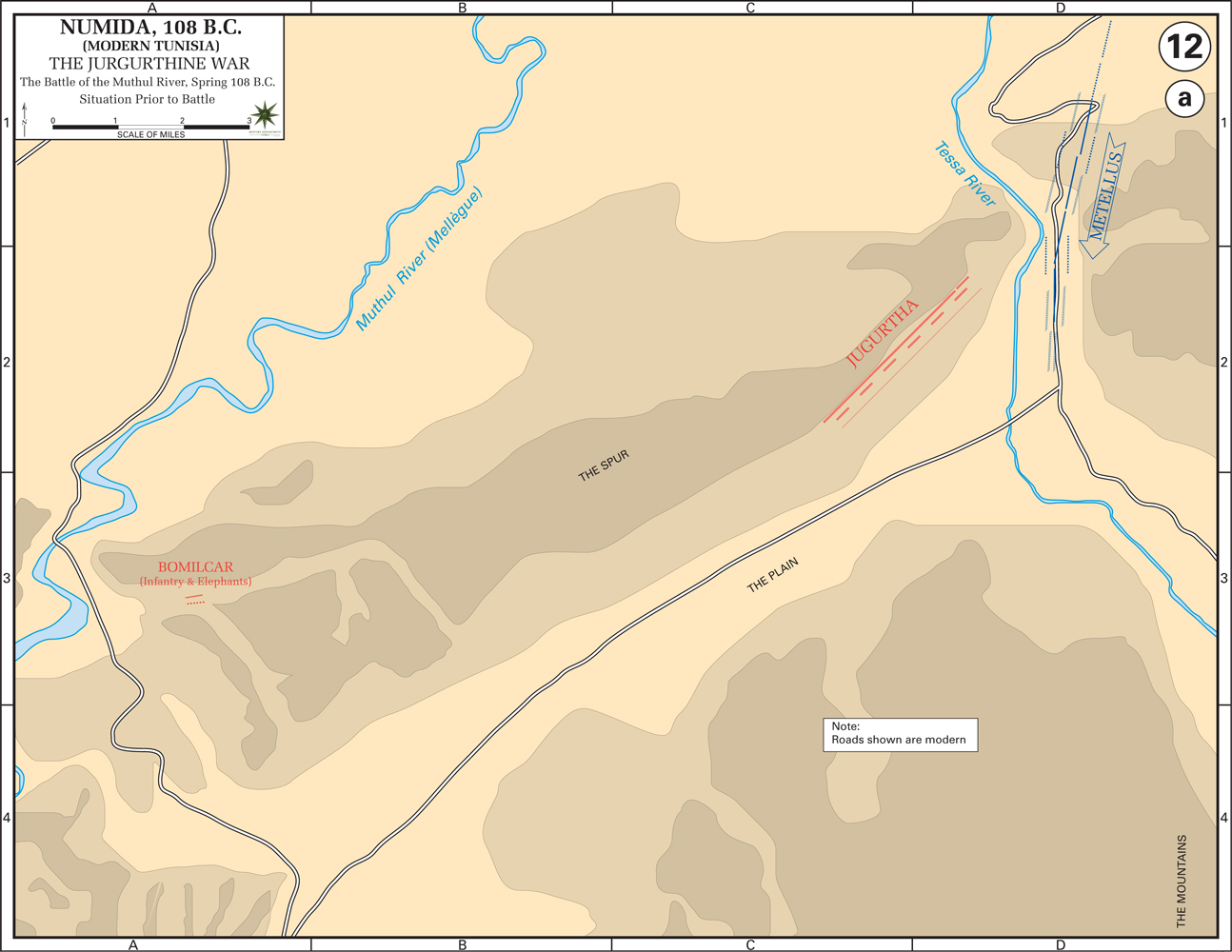 Map of Ancient Numidia: the Battle of the Muthul River, 108 BC - Situation Prior to Battle
