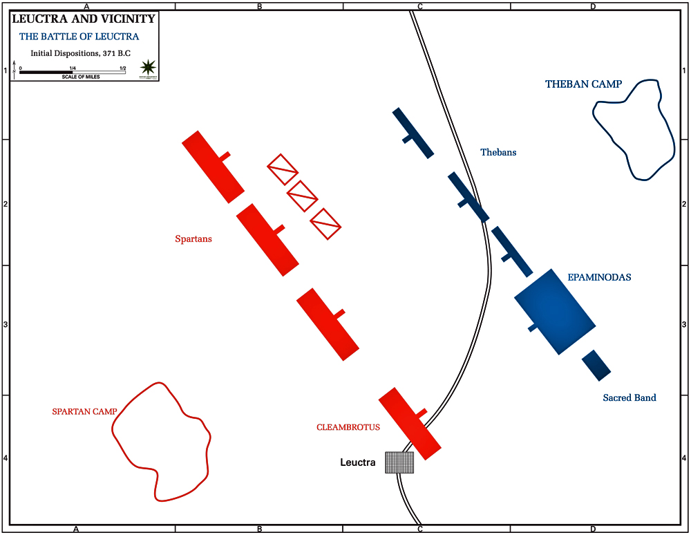 Map of the Battle of Leuctra - Initial Situation, 371 B.C.