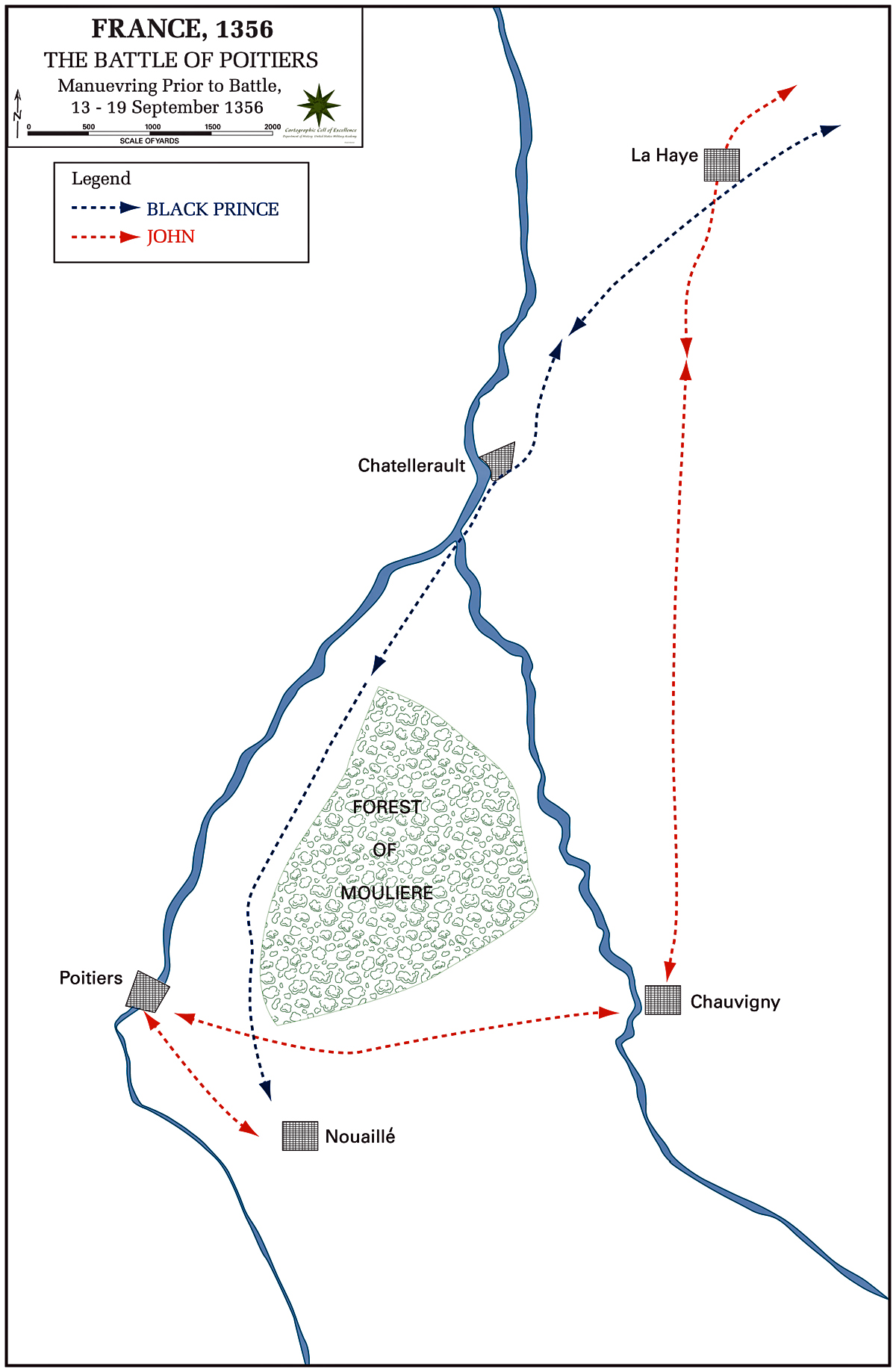 Map of the Battle of Poitiers 1356: Positioning