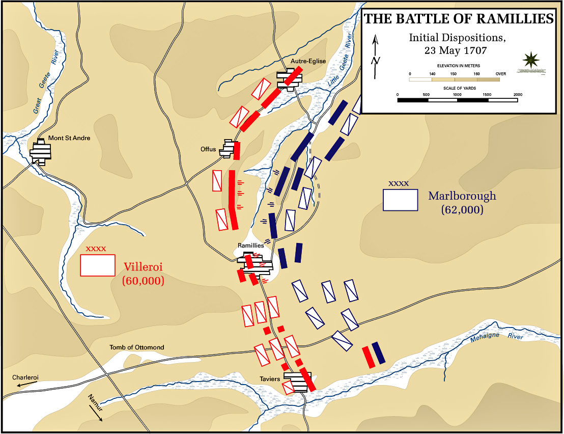 Map of the Battle of Ramillies - May 23, 1706: Positioning