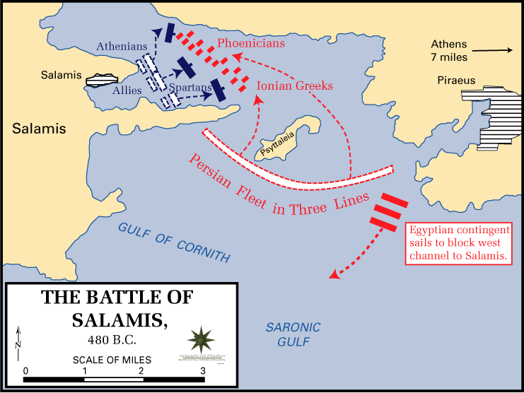 Map Of Xerxes Empire. Map of the Battle of Salamis,