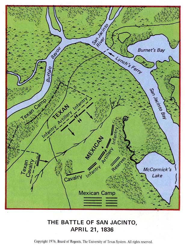 Map of the Battle of San Jacinto - April 21, 1836