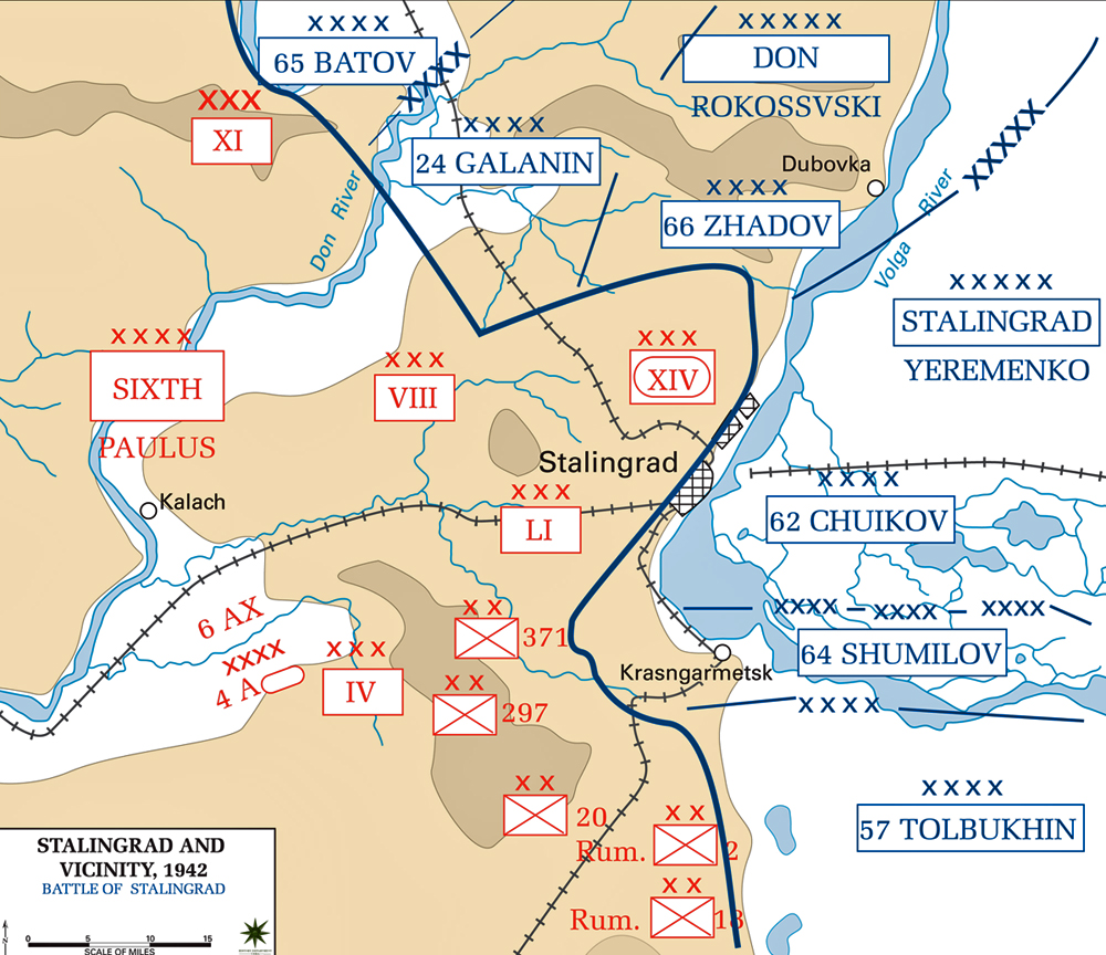 Map of the Battle of Stalingrad July 17, 1942 - February 2, 1943
