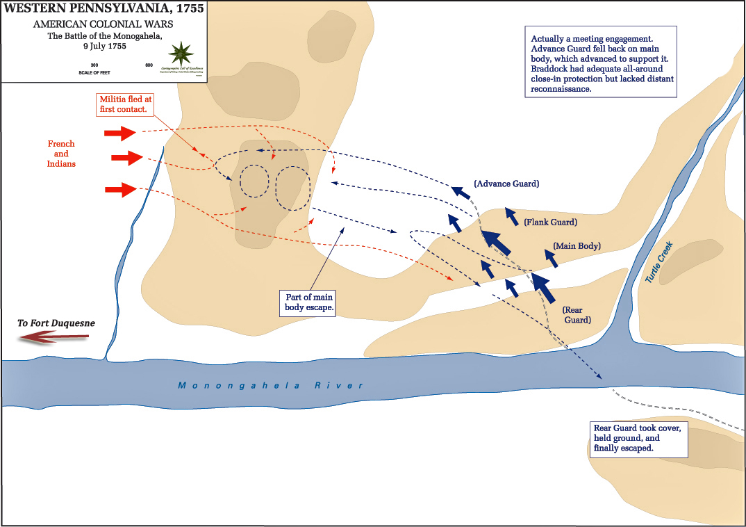Map of the Battle of the Monongahela - July 9, 1755