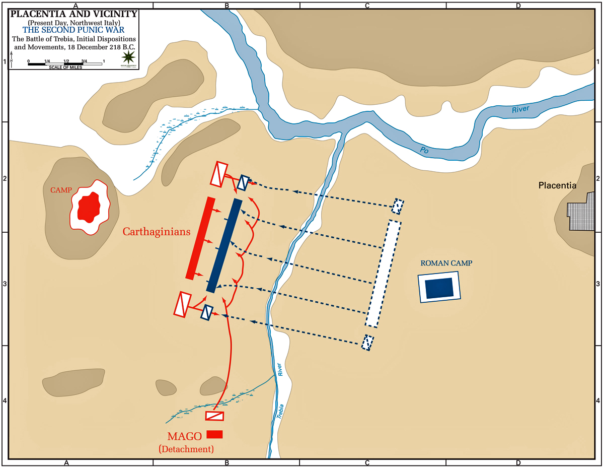 Map of the Battle of the Trebia, 218 BC