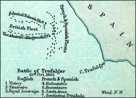Map of the Battle of Trafalgar - October 21, 1805