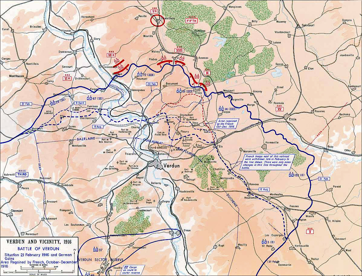 Map of the Battle of Verdun - Feb 21-Dec 18, 1916