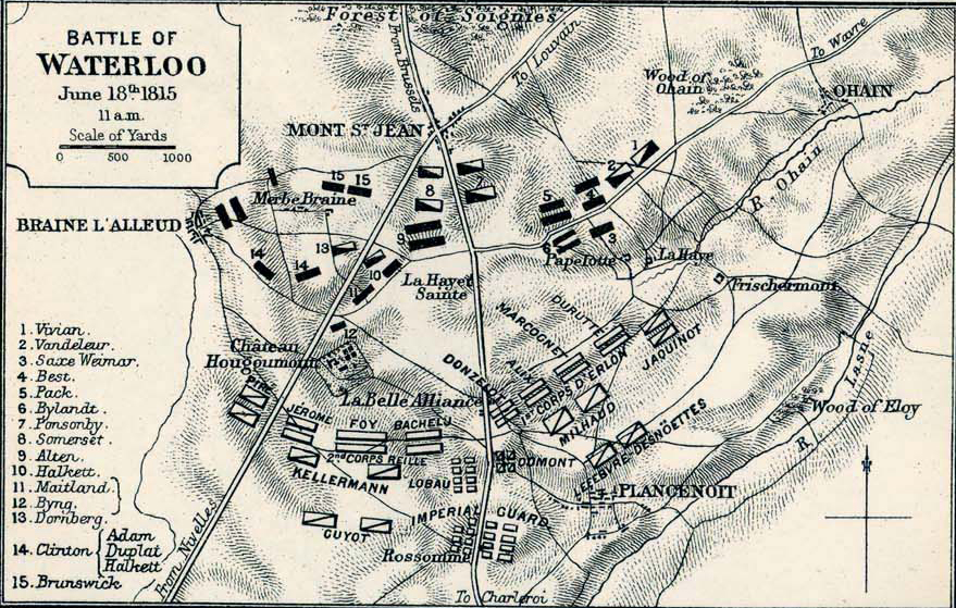 Map of the Battle of Waterloo - June 18, 1815