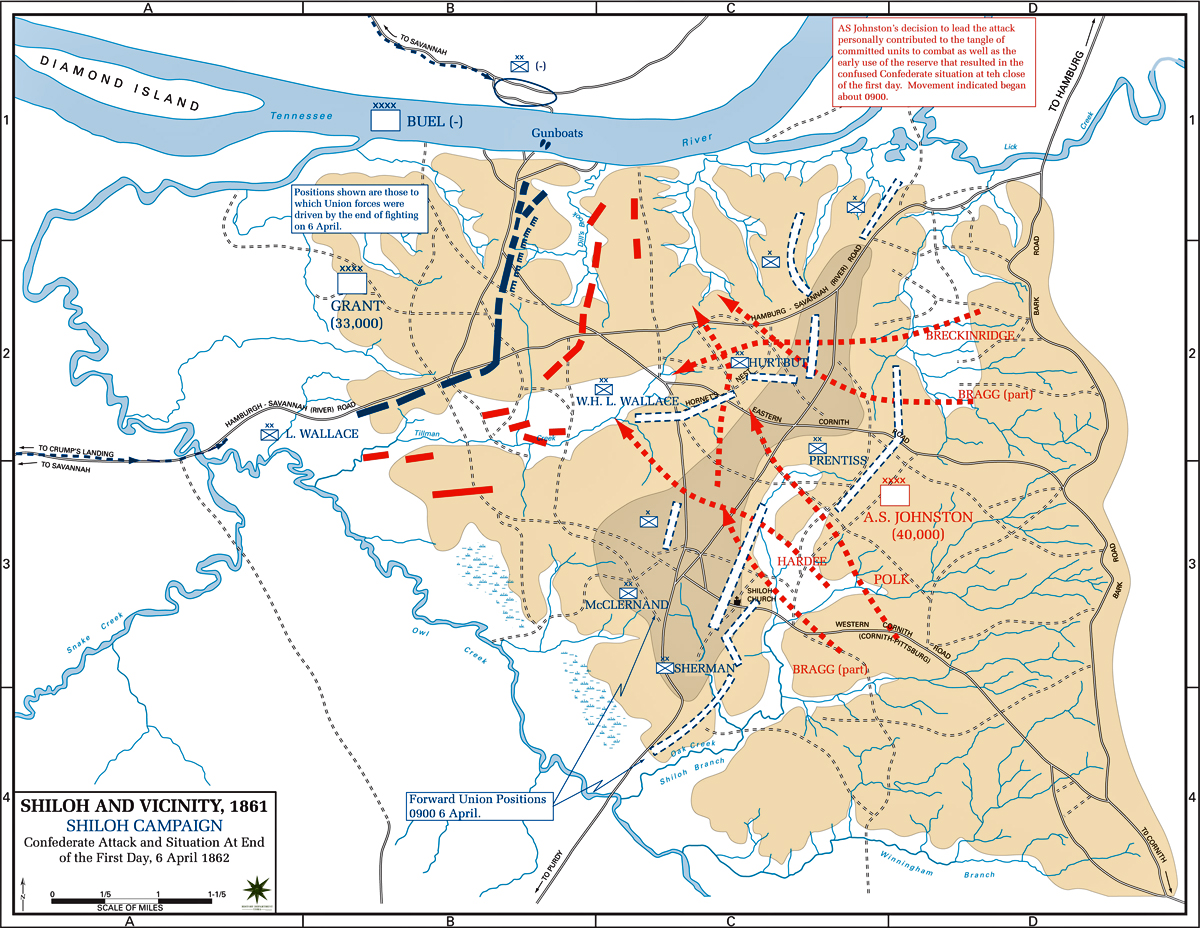 Map of the Battle of Shiloh - April 6, 1862