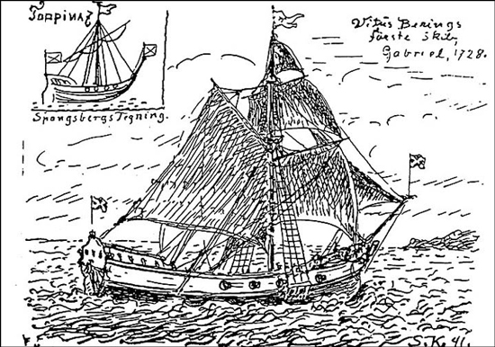 Bering's ship The Gabriel as drawn by Martin Spangsberg