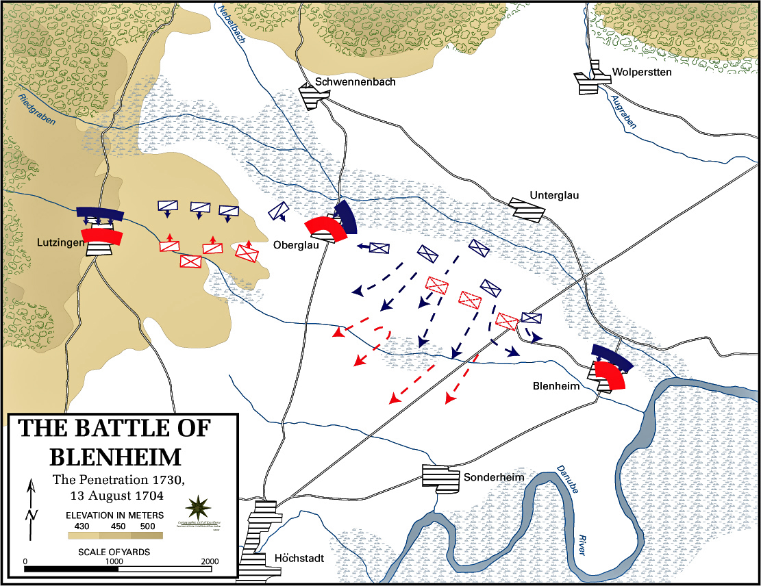 Map of the Battle of Blenheim - August 13, 1704: Battle Situation at 17.30h