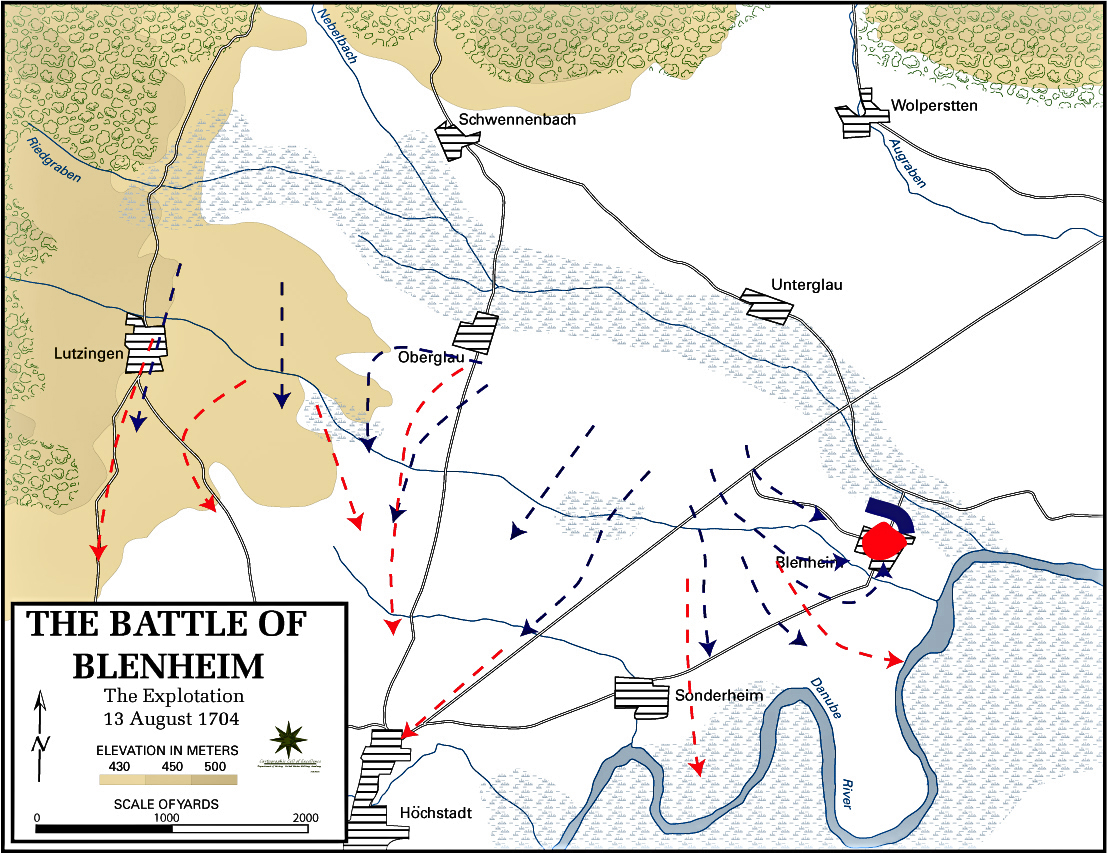 Map of the Battle of Blenheim - August 13, 1704: Final Moves