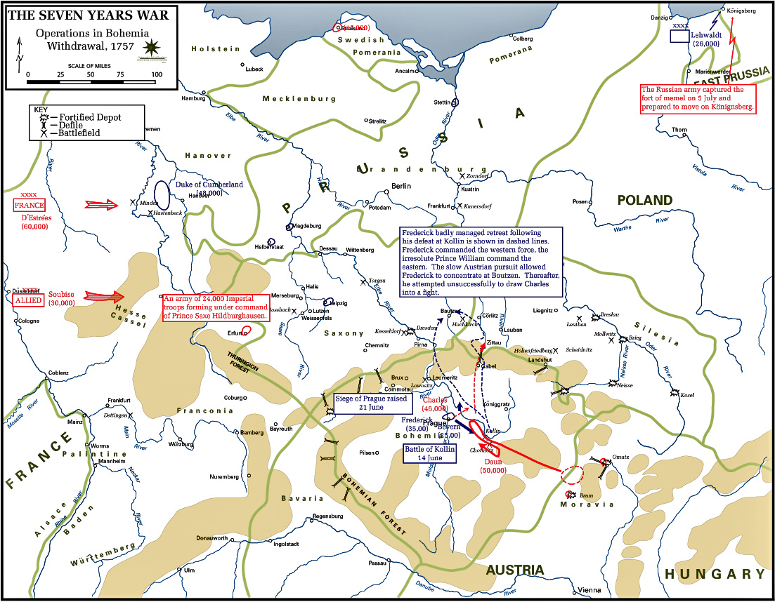 Map of the Seven Years War: Withdrawal 1757