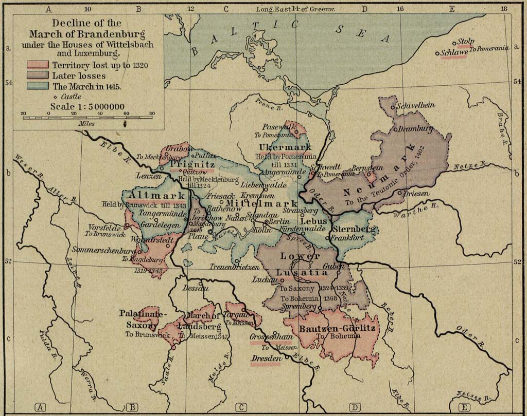 Map of the March of Brandenburg 1320-1415