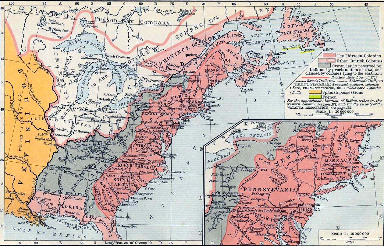 Map of the British Colonies in North America 1763-1775