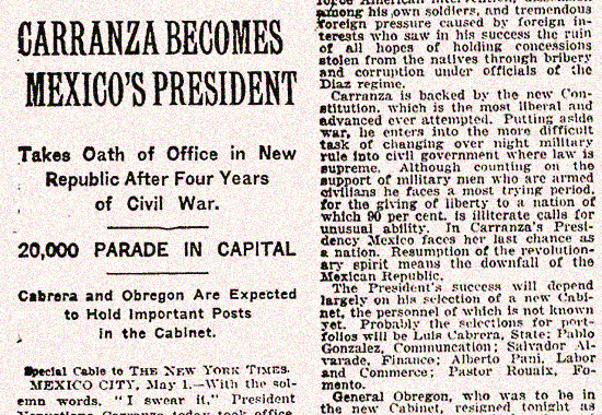 Carranza is the new Mexican President - Mexican History 1917