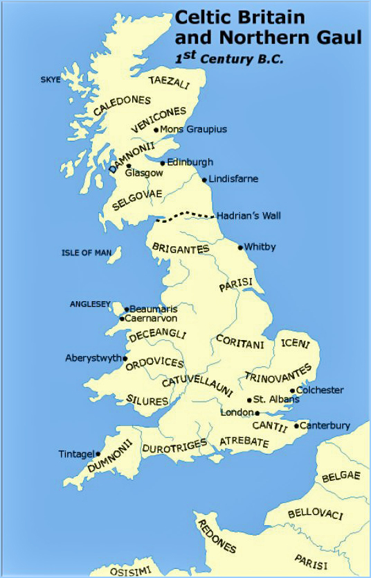 Map of Celtic Britain and Northern Gaul - 1st Century B.C.