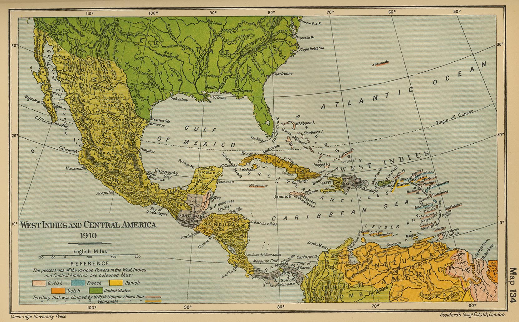 Map of the West Indies and Central America 1910