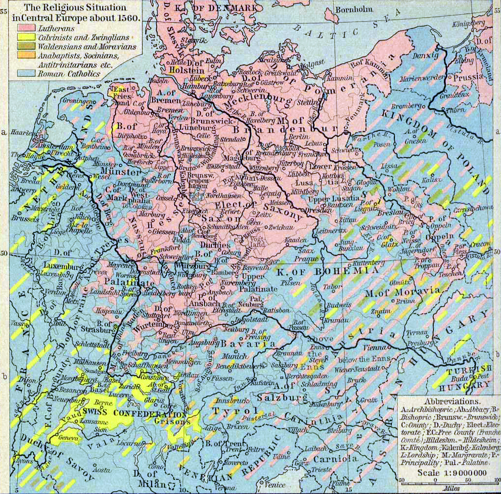 Map Of Central Europe 1560 Religion