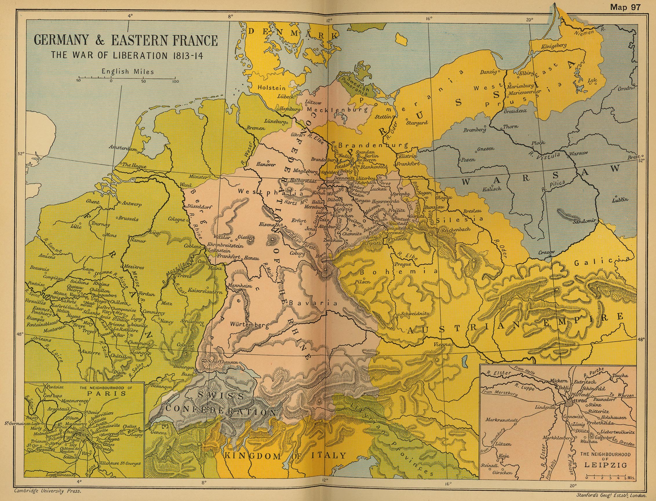 Map of Central Europe 1813-1814: The War of Liberation