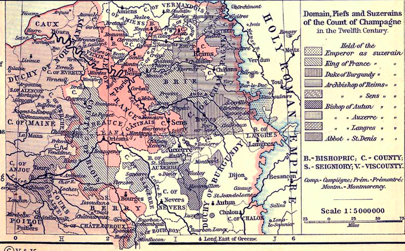 Map of the Domain, Fiefs and Suzerains of the Count of Champagne in the Twelfth Century
