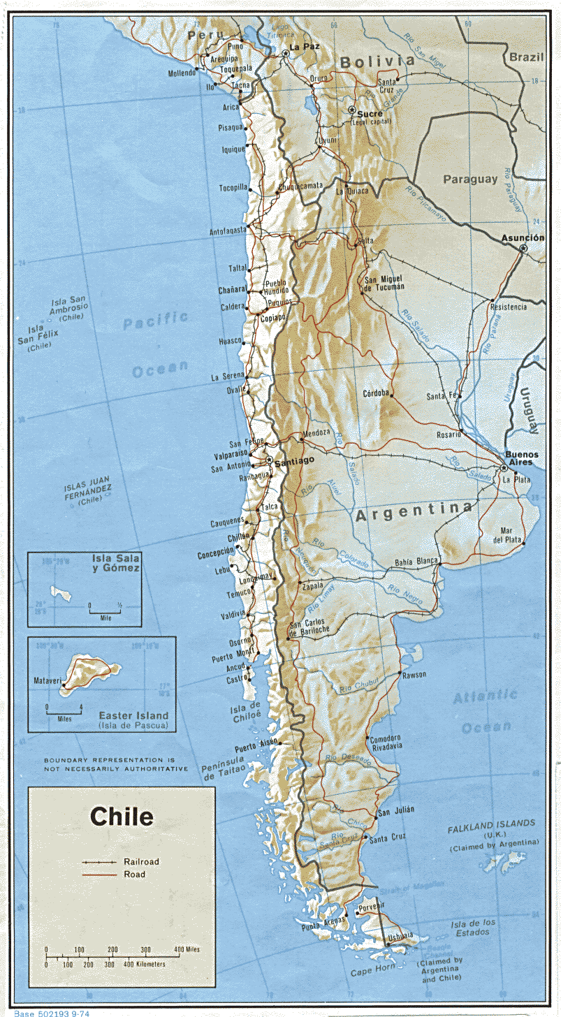 Country map of Chile 1974