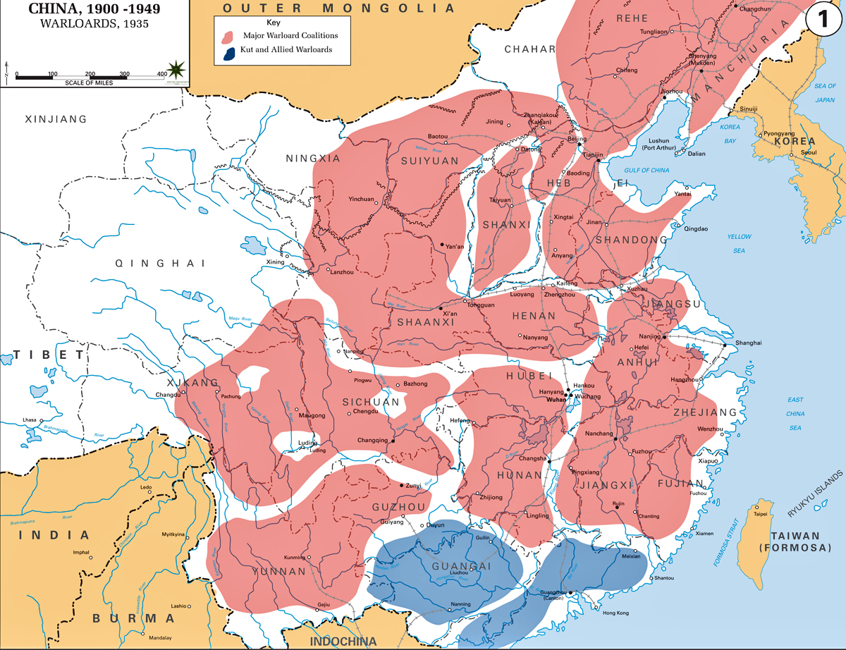 Map of China 1900-1949: Warlords