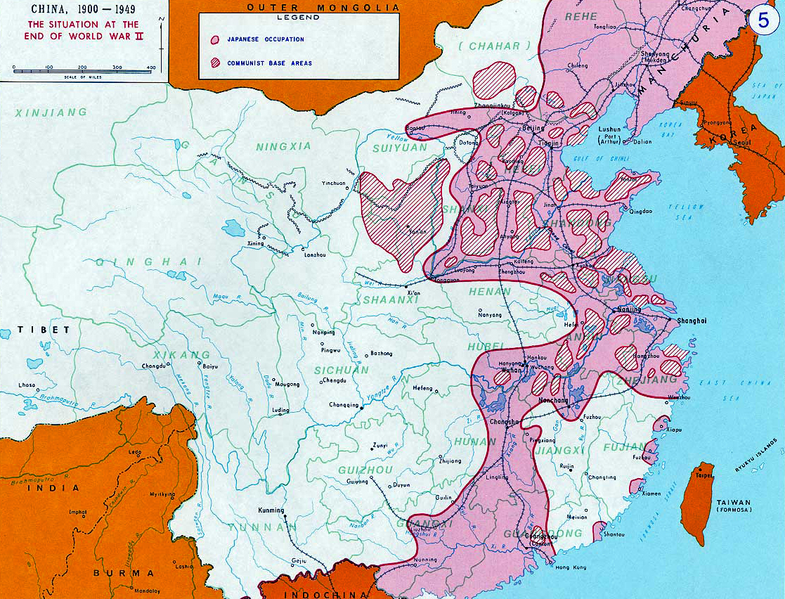 Map of China in 1945 - At the End of World War II