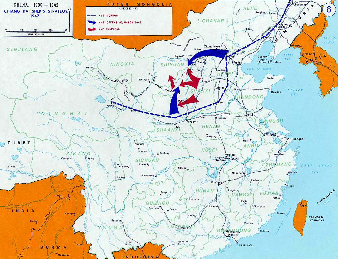 Map of China 1947 - Chiang Kai-shek's Strategy