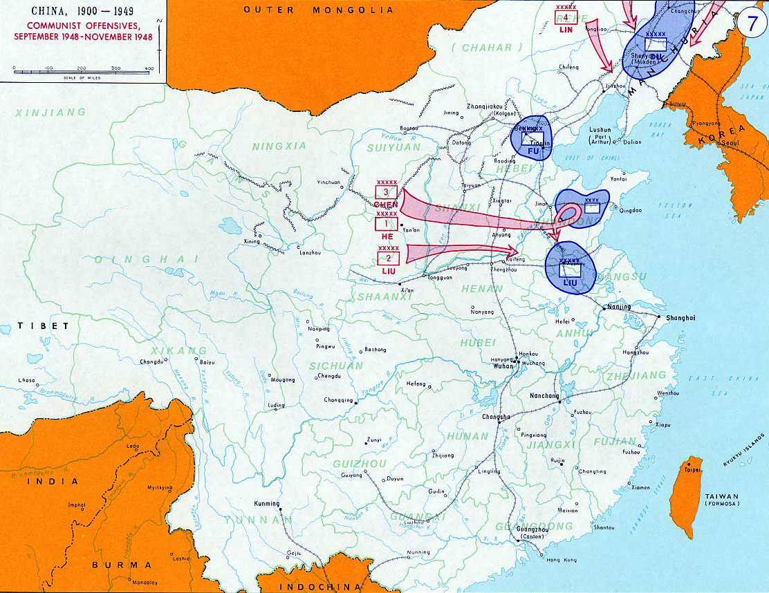 Map of China - Communist Offensives Sept-Nov 1948