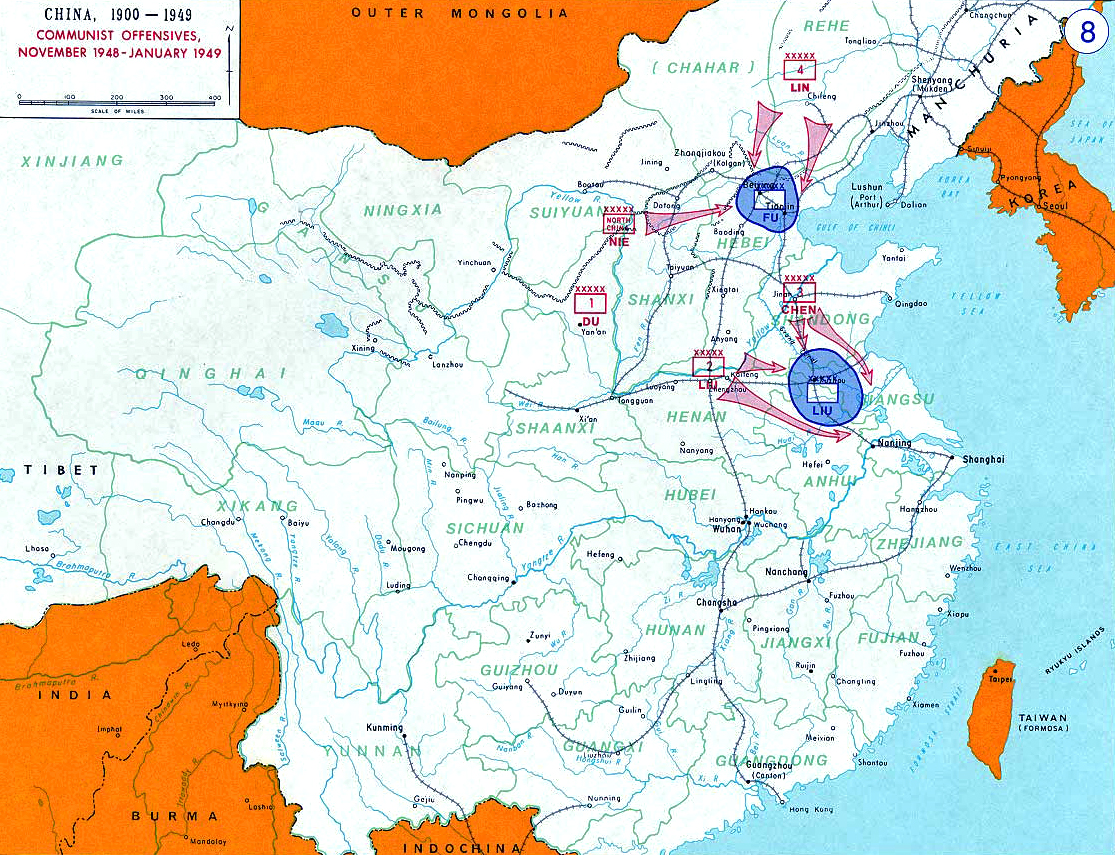 Map of China - Communist Offensives Nov 1948-Jan 1949