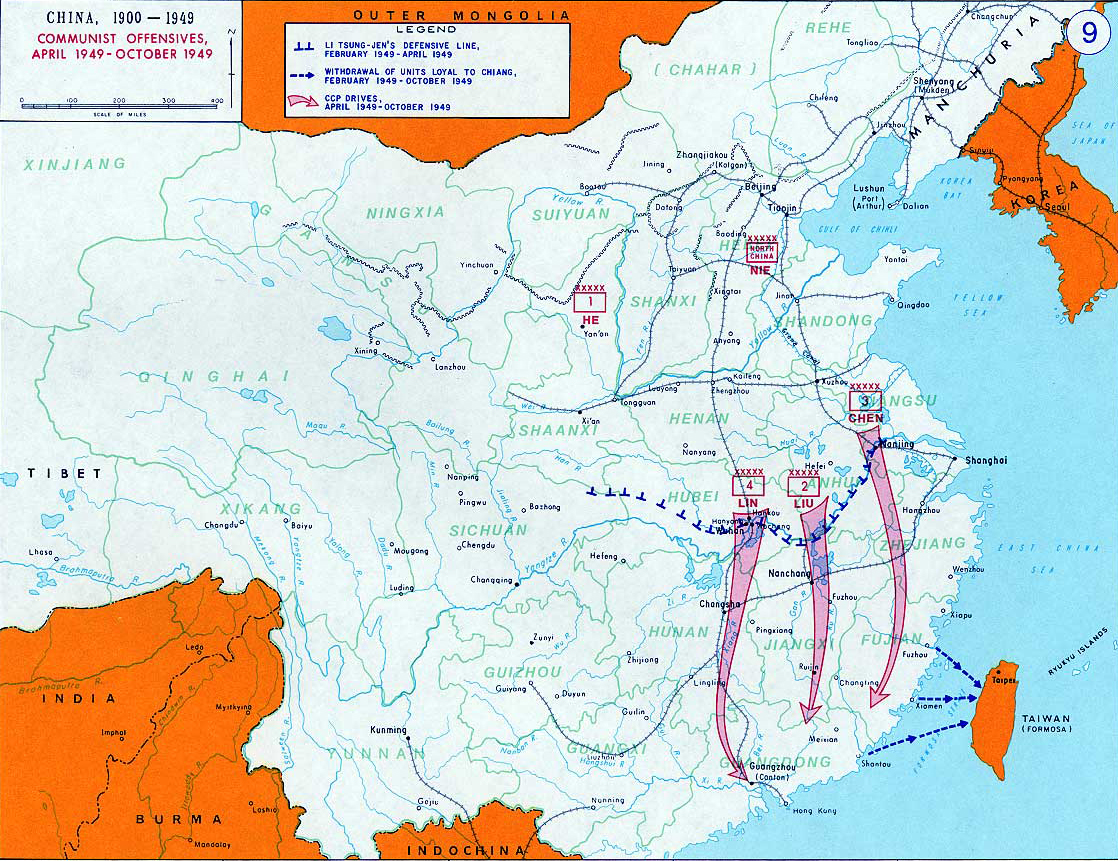 Map of China - Communist Offensives Apr-Oct 1949